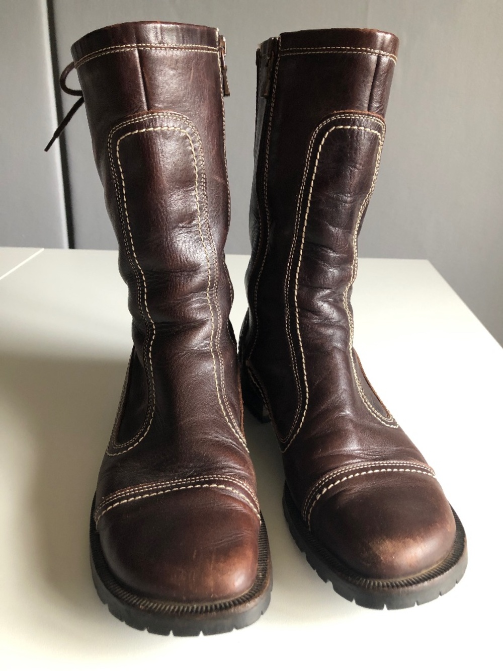 Leather Lace-Up/Zip Boots (Size 8)